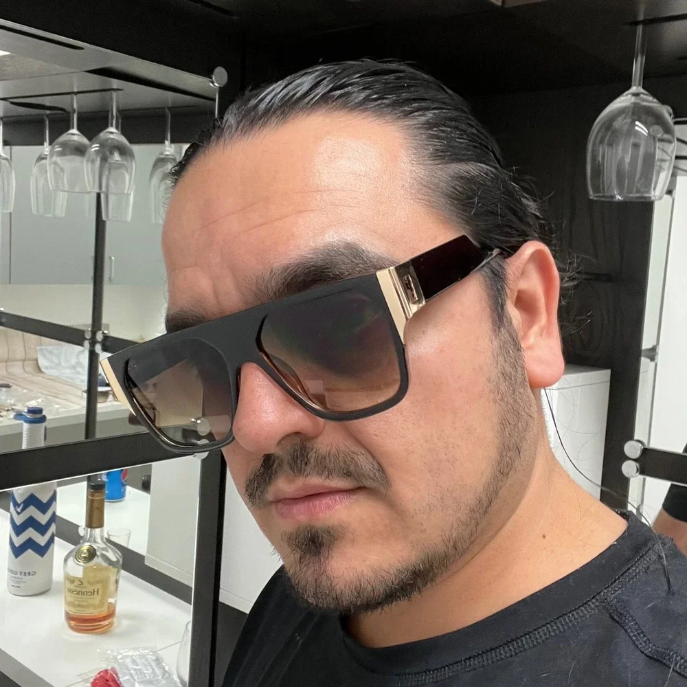 Mens Sunglasses Rectangular Ovarsized Gold Accent‎ Fashion Shades Lentes Gafas